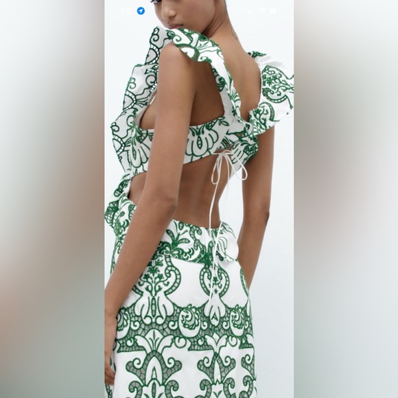 Zara limited edition embroidered green and white dress - Picture 5 of 9